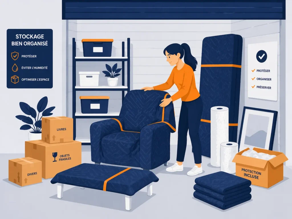 Pour protéger efficacement vos meubles, plusieurs solutions existent.

Les couvertures de déménagement sont idéales pour éviter les rayures. Les housses de protection permettent de protéger contre la poussière et l’humidité.