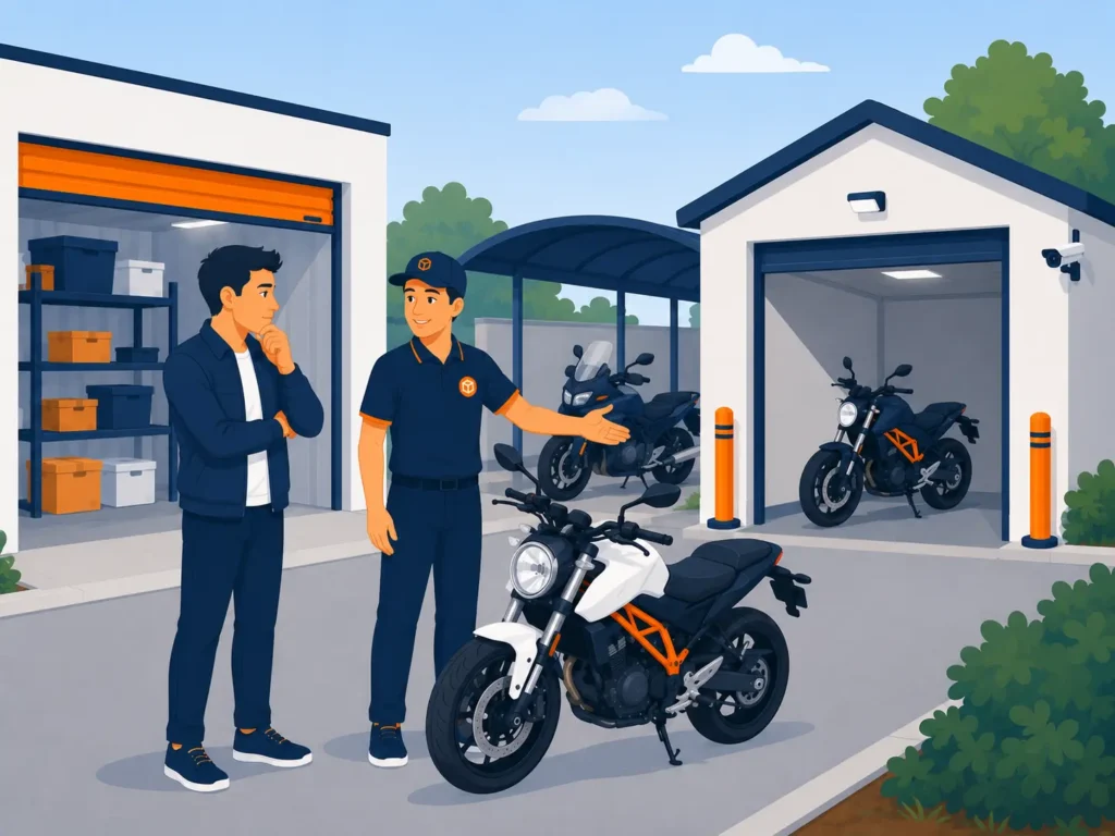 stocker une moto dans un box de stockage