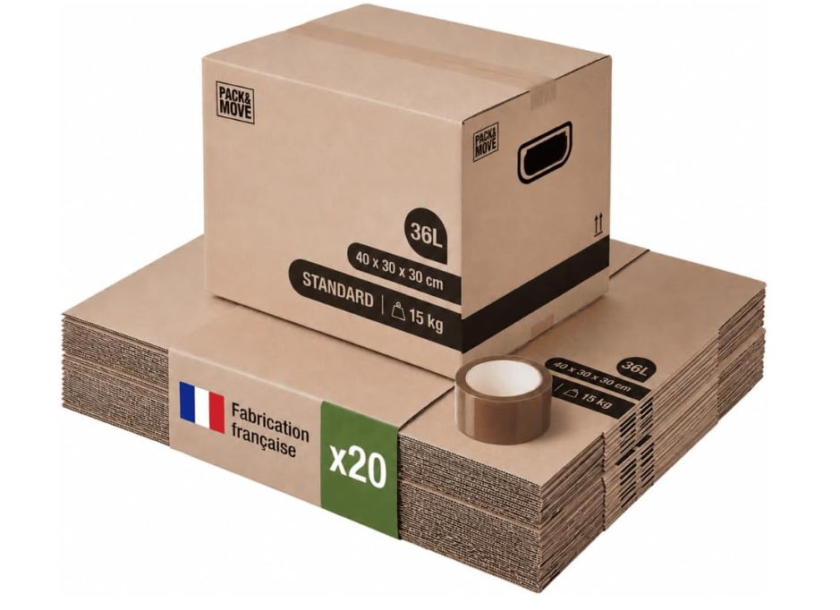 Lot de 20 cartons de déménagement 36 L