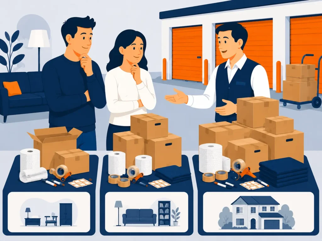 Kit de déménagement complet avec cartons, scotch et accessoires d'emballage